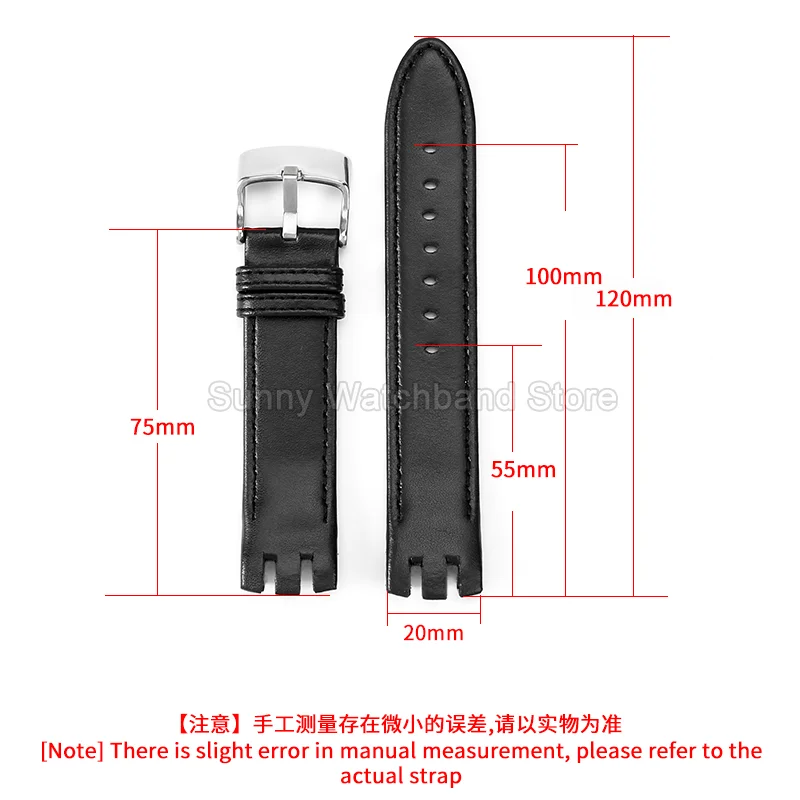 Arc-shaped Concave Convex Interface Watch Strap for Swatch YTS401/402403G Series Genuine Cow Leather Watch Bracelet 20mm