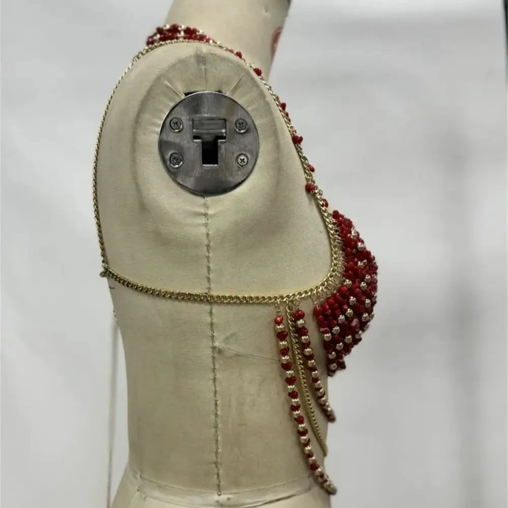 Catena per il corpo con perline di cristallo al collo appeso Y2k Hot Girl Capispalla con diamanti scintillanti Gilet versatile traforato per le vacanze estive per le donne
