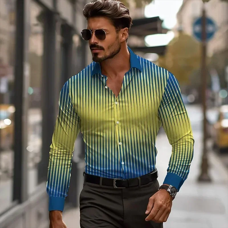 

Men's 3D printed shirt, formal long sleeved shirt with lapel, 9-color elastic fabric, casual and business, spring/summer, 2024