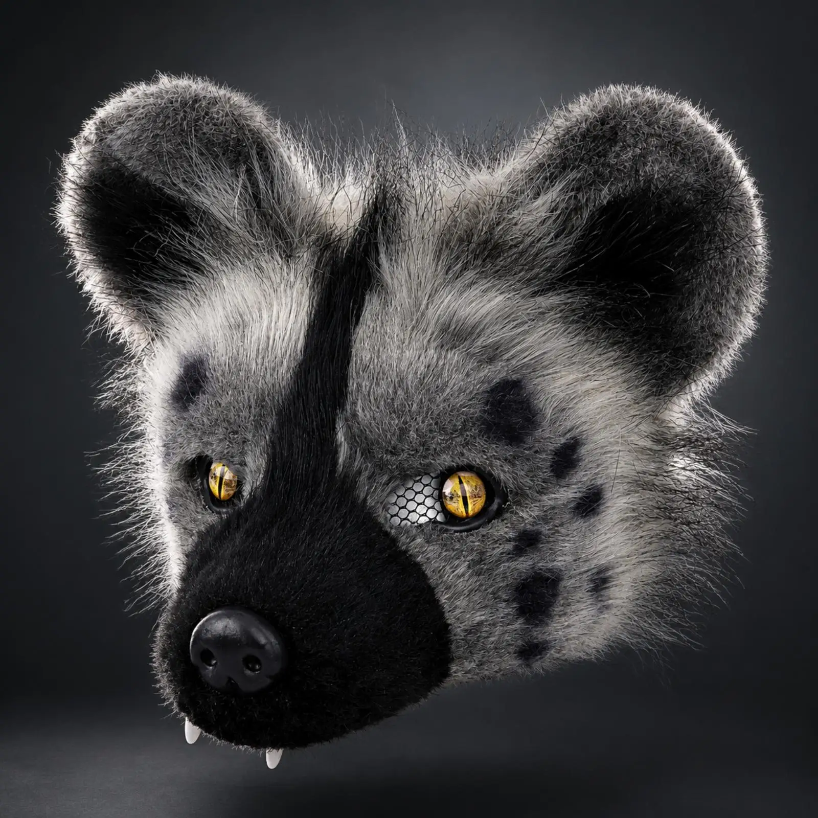 Creative Animal Cosplay Half Mask with Painted Spots and Fangs for Halloween Festival Theatrical Dress Up Prop