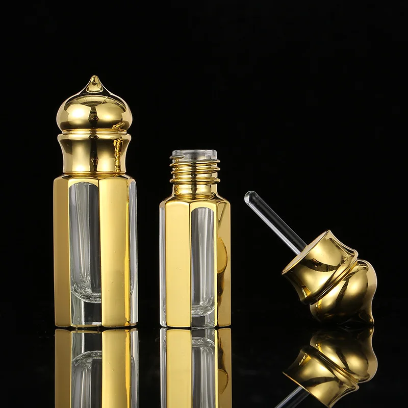 Wholesale 120pcs Arabic Crystal Attar oil bottle Glass Bottle With Alloy Cover Perfume Essential oil Bottle with Dropper Stick