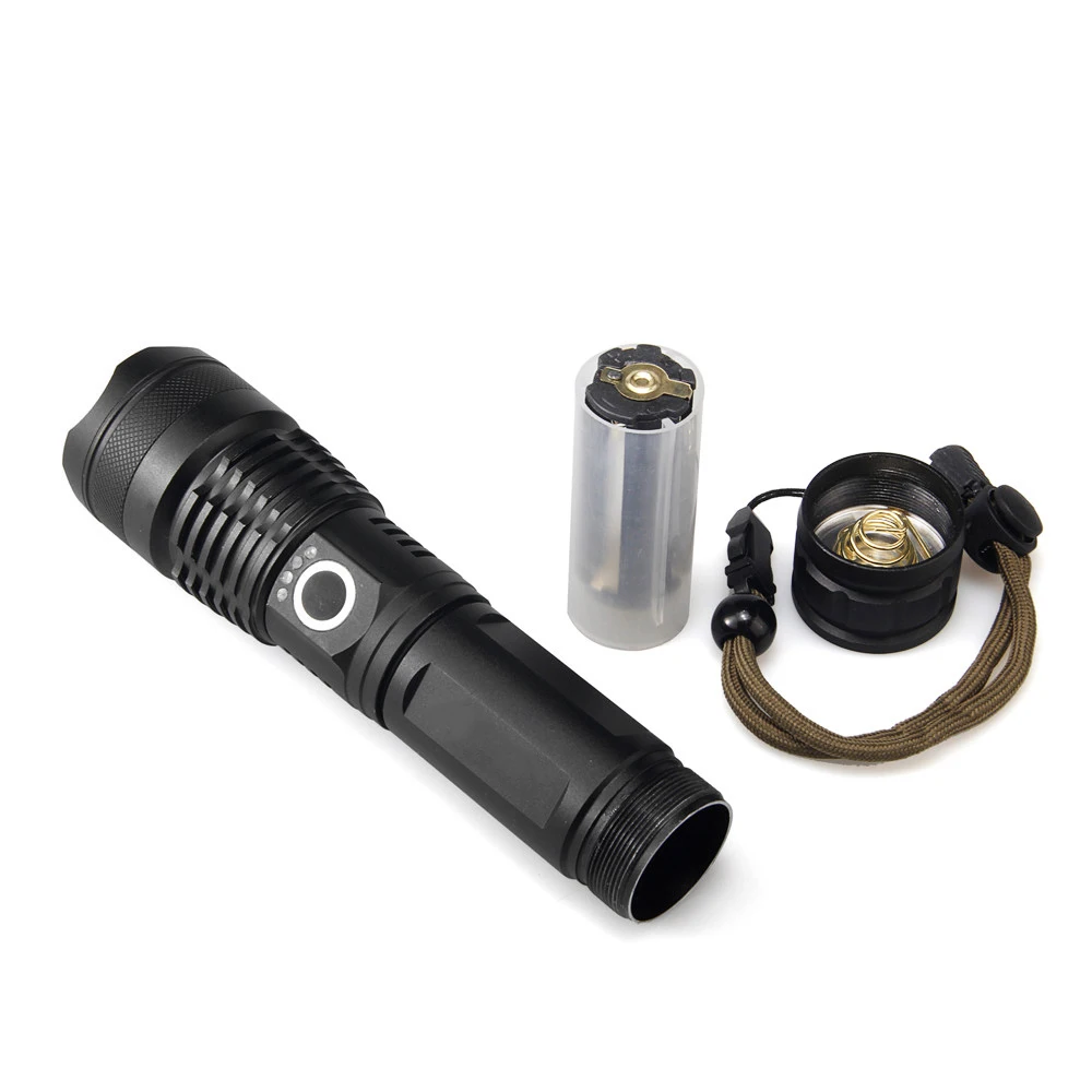 3000 lumens telescopic zoom P50 LED flashlight with USB cable 26650 battery IPX5 outdoor charging searchlight flashlight