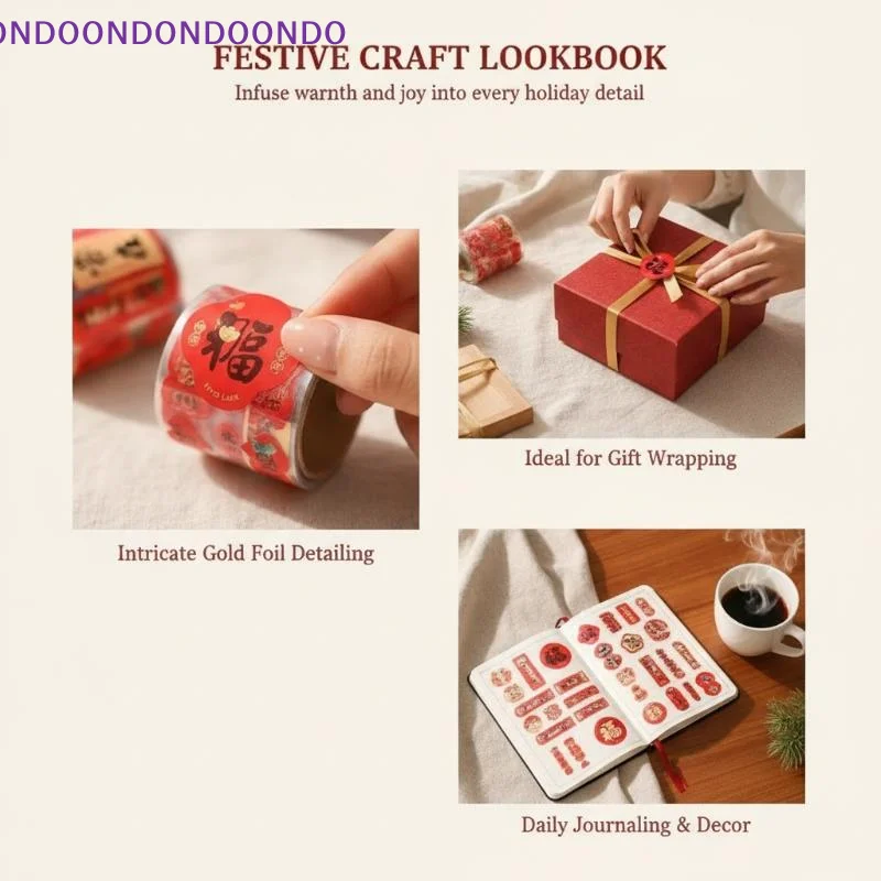 1/4 Roll Chinese New Year Sticker Rolls Festive Strong Adhesive For Spring Festival Gift Wrapping