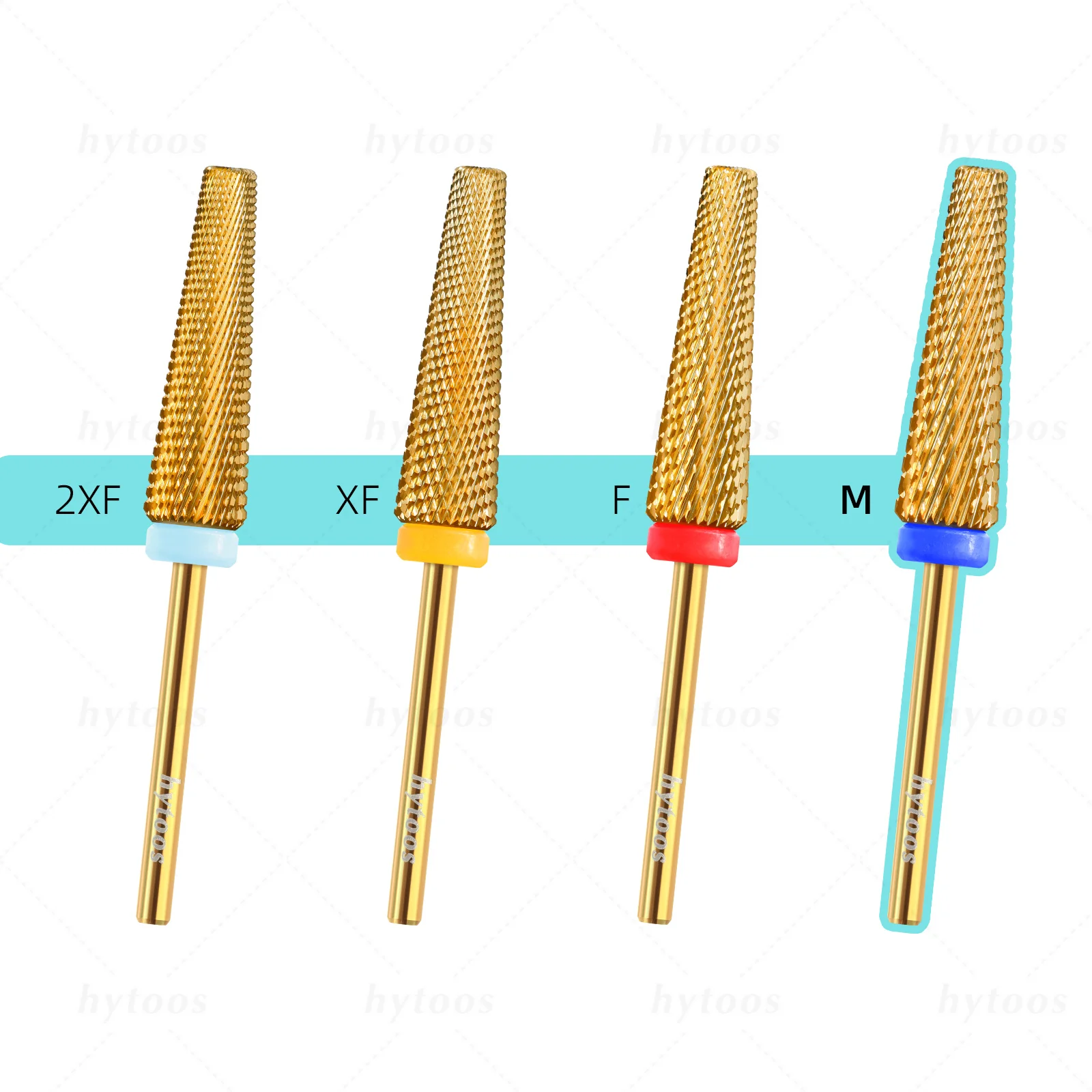 HYTOOS Gold 5 in 1 Nail Drill Bits 24mm Long  Tapered Carbide Nail Bit Electric Manicure Grinding Accessories Gel Removal Tools