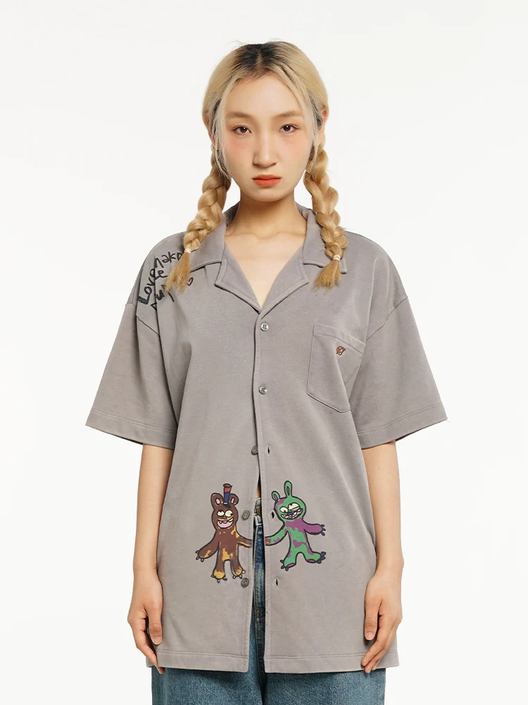 

TIPSEVEN оригинальный дизайн мультфильм ort Sve irt Creative Fun на пуговицах повседневный Sle летний новый свободный крой из смеси хлопка