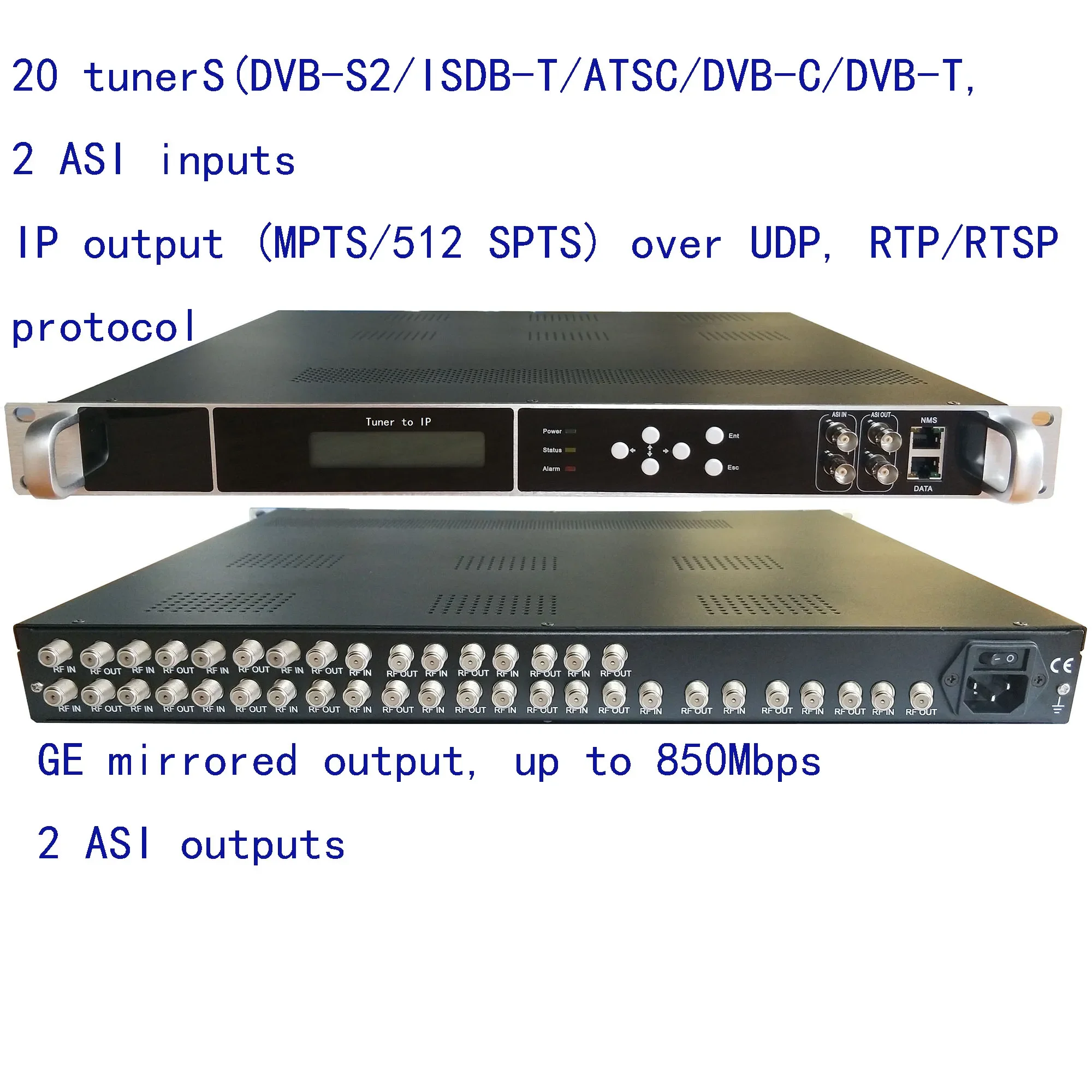 20 DVB-S2 to IP/ASI encoder,DVB-T/C to IP/ASI, ISDB-T to IP/ASI output, atsc to IP/ASI  encoder,1080P Multi-Channel encoder