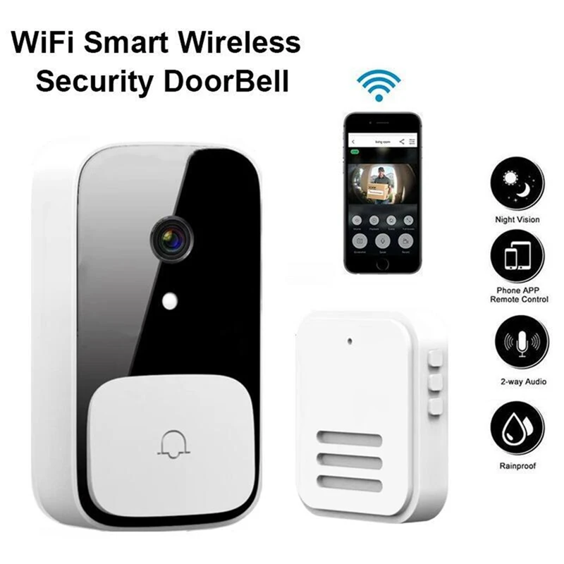 Timbre inteligente Wifi inalámbrico, intercomunicador bidireccional, cámara de protección para el hogar, Timbre de visión nocturna, plástico blanco