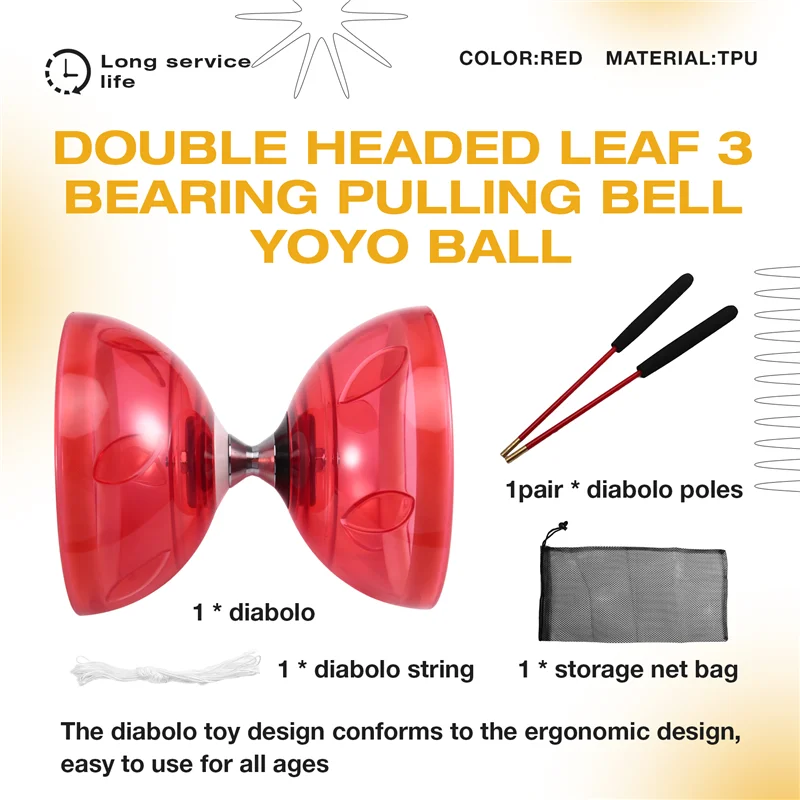 اللياقة البدنية لـ Diabolo ثلاثة محامل برأس مزدوج للعب في الهواء الطلق يويو لكبار السن للأطفال