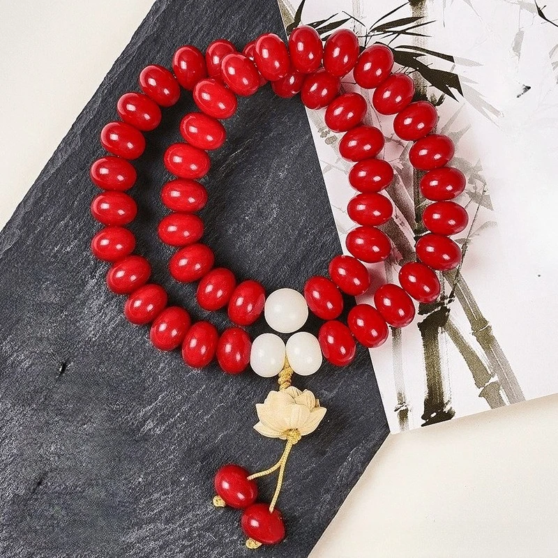 

Rose Red Bodhi Root Bracelet, Lotus Buddha Beads, Women's Fashion Jewelry Accessories