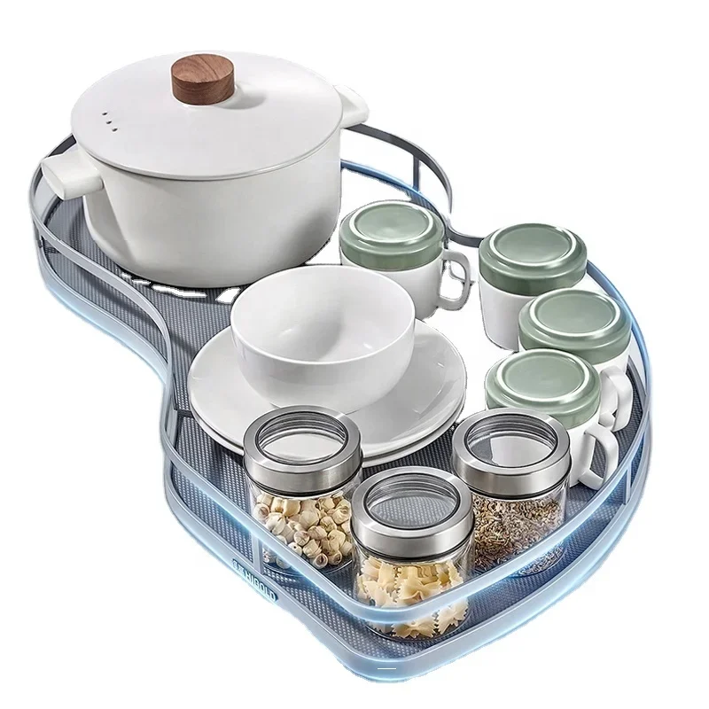 Kitchen accessories Stainless steel 2-layer storage drawer style 270-degree rotating kitchen cabinet basket