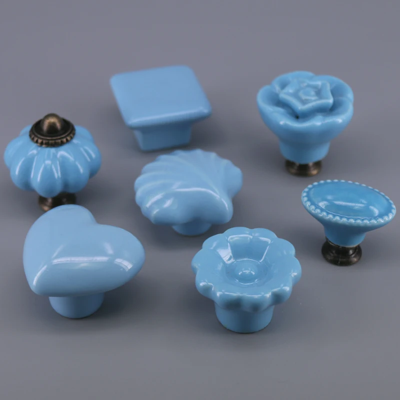 1x Ceramic Dresser Knobs Ink Blue Drawer Cabinet Pull Handle Kitchen Cupboard Door Knobs Decorative Furniture Fittings Hardware