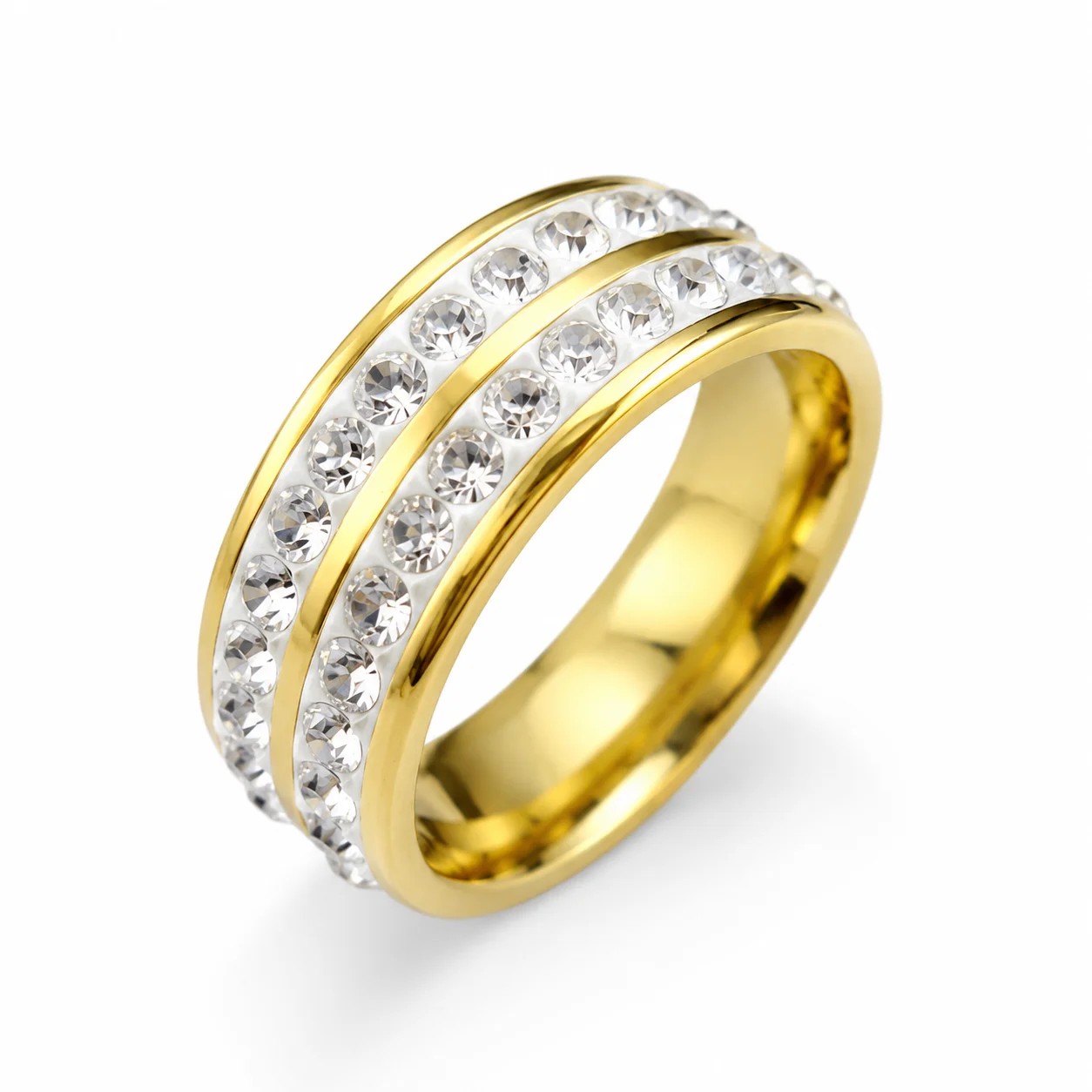 20Pcs Classic Women's Gold Stainless Steel Rings Cubic Zirconia Engagement Anniversary Wedding Jewelry Female Accessory PF273
