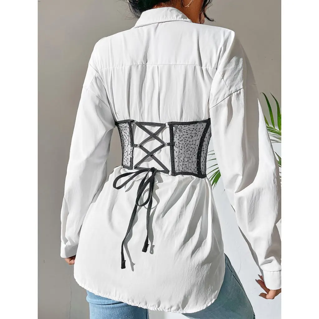 

Fashion Outerwear Street Vest for Women Bead Waist Girdle Steel Ring Fishbone Lace-Up Slim Fit European American Style 6081