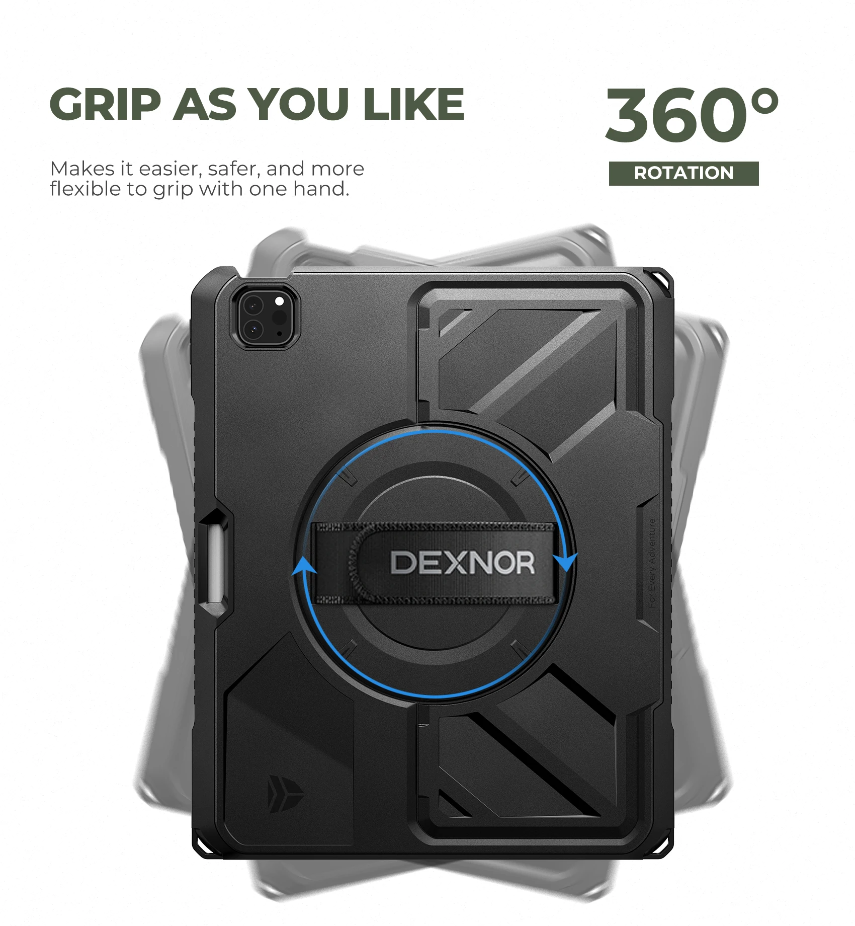 Dexnor Rugged Case for iPad Pro12.9 inch 6th/5th/4th/3rd Gen with 360° Rotating Hand Strap Stand  Pencil Holder Shockproof Cover