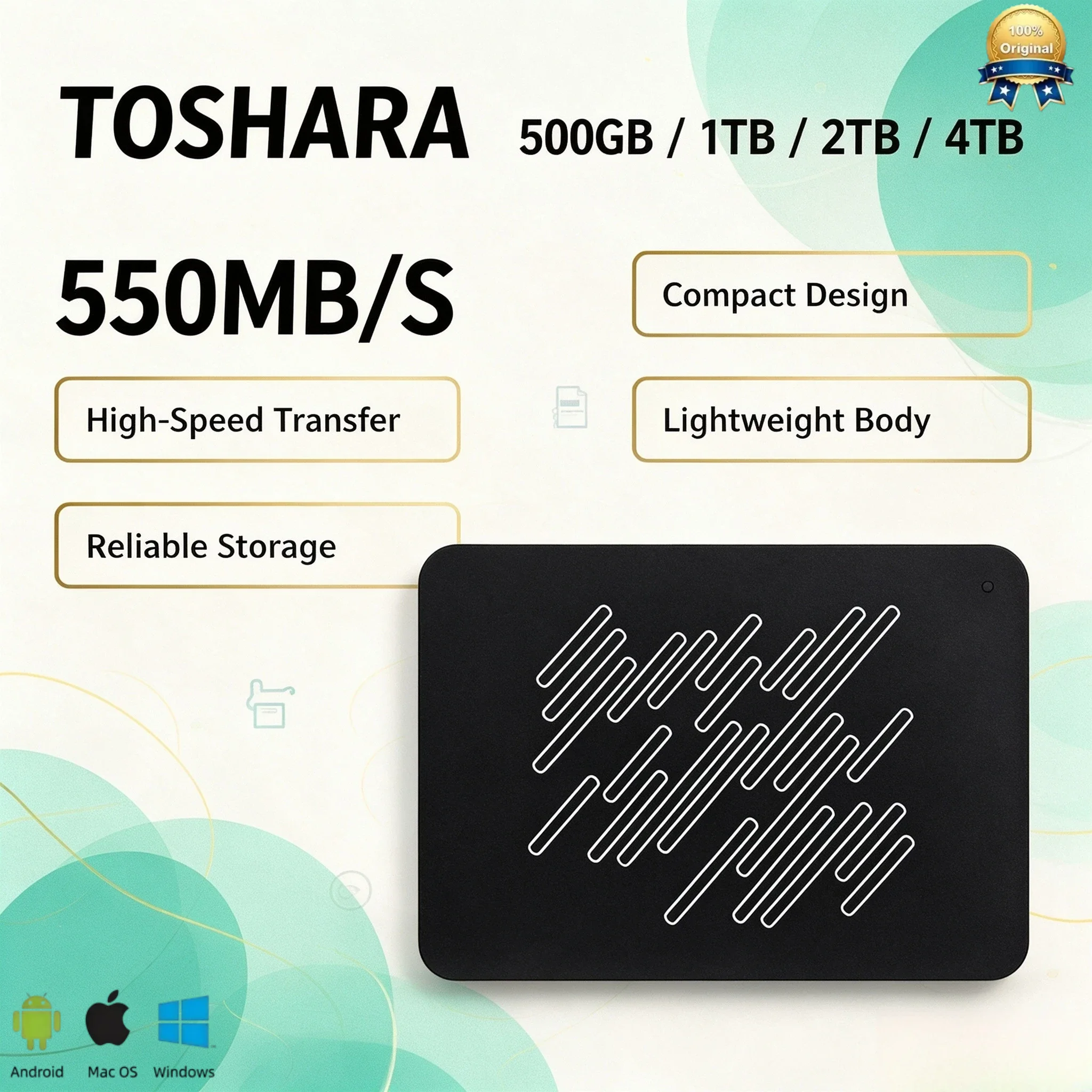 A3 TOSHARA Portable External Hard Drive 550MB/s 4TB 2TB 1TB 500GB for PC Laptop Mac Lightning Performance Rapid Load Response