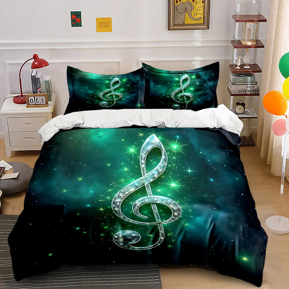 Sparkling Musical Note and Starry Sky Bedding Set for Kids Luxury Gift 3pcs Digital Print Comforter Set Soft Comfortable