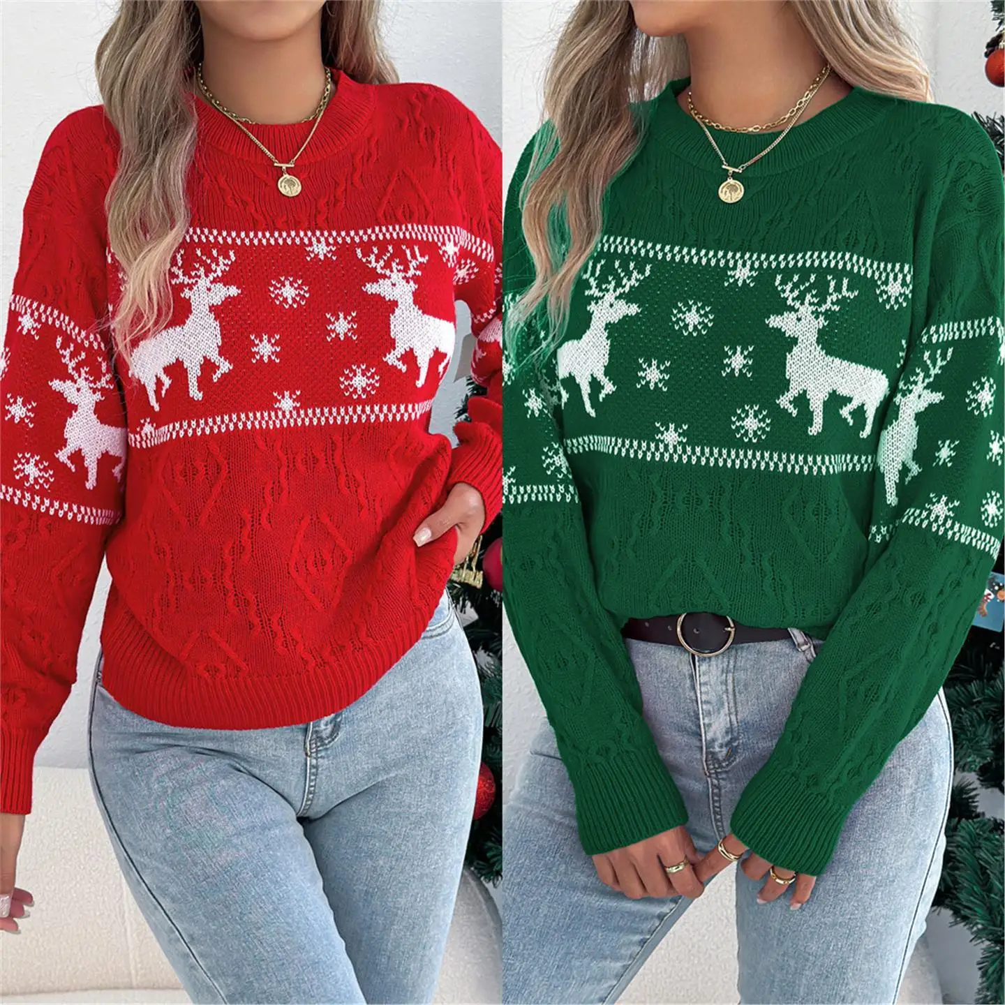 

Autumn Winter Lantern Long Sve Overhead Sweater Fem Cisas Small Deer Pattern Knittedwear Casual Online Exclusive