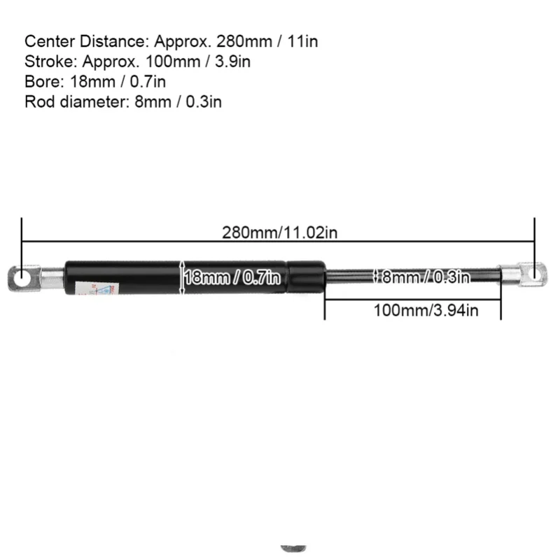 Hydraulic Gas Spring Lift Strut Support 280mm Center Distance 100mm Stroke(100-500N)