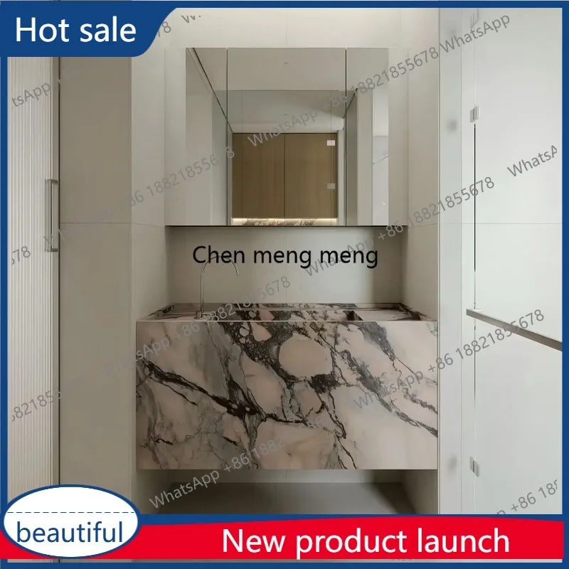 

M46 Italian Vintage Smoke Pink Wall Hung Sink: Narrow Edge Deep Basin & Anti-Mold Quartz - Luxury Stone Bathroom Vanity