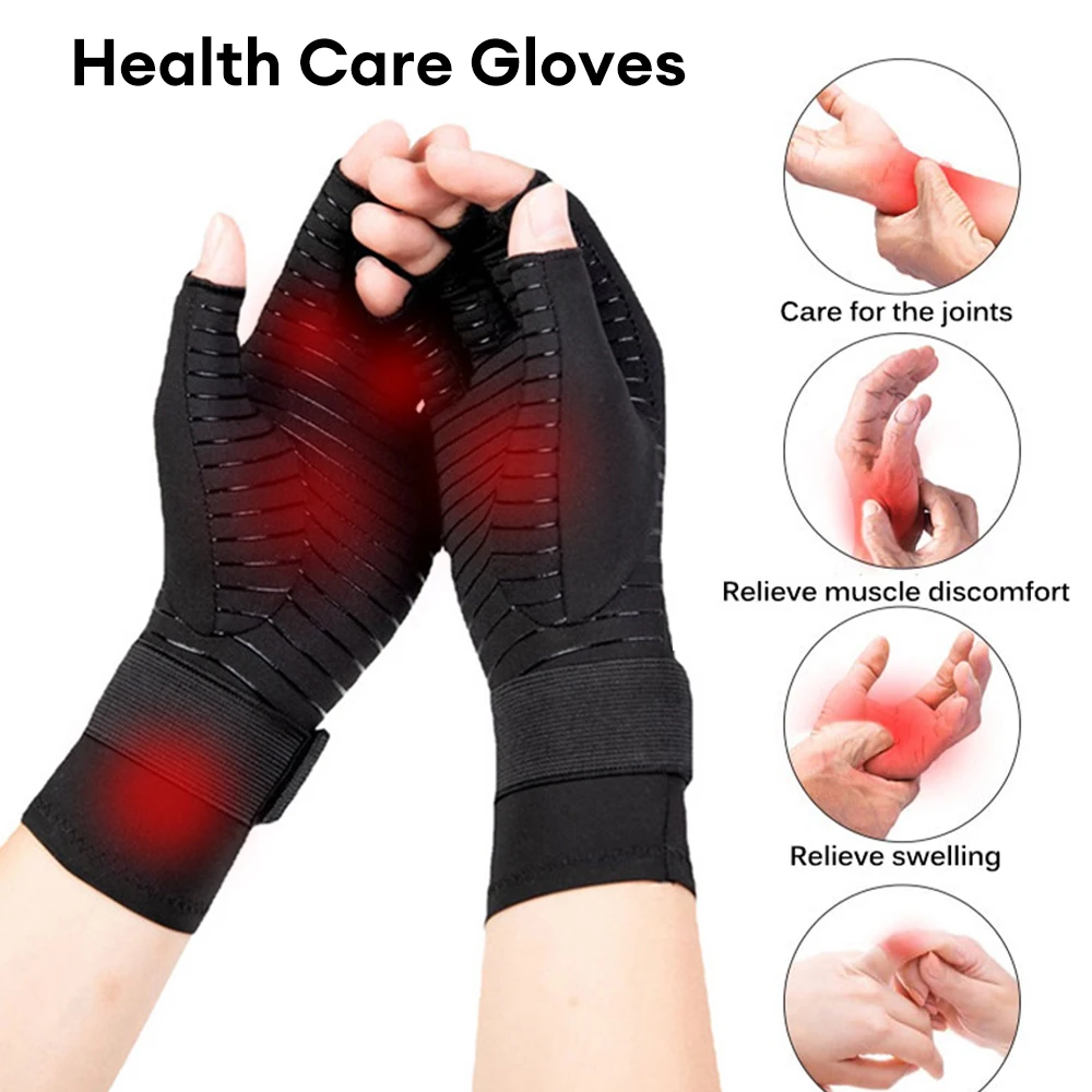 Compression Arthritis Gloves with Strap Non-Slip Breathable Cycling Gloves Outdoor Health-care Copper Fiber Pressure Gloves