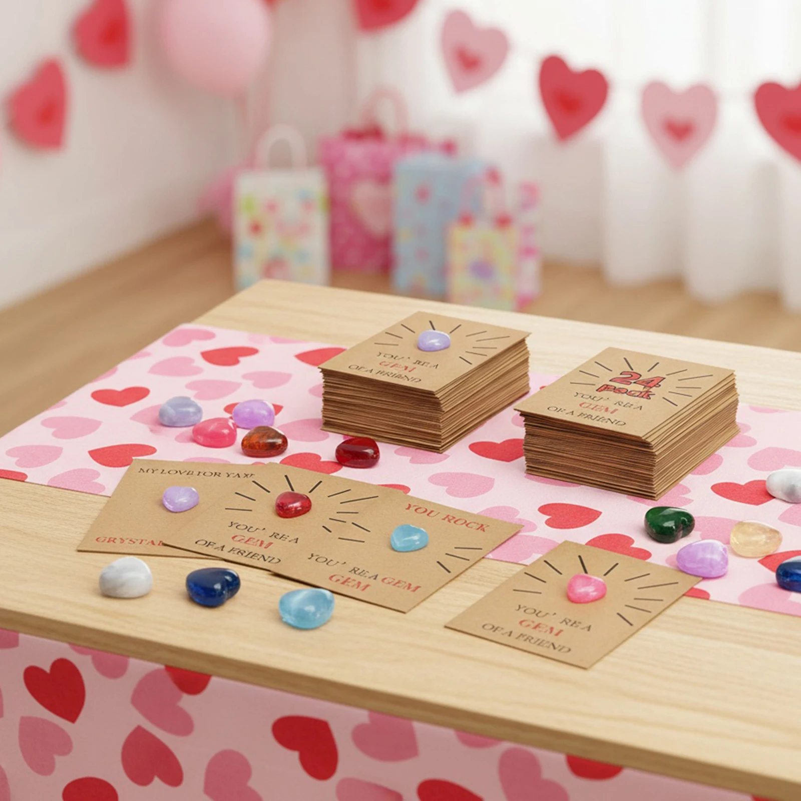 24 Pack Funny Valentine Exchange Card Gift with Heart-Shape Gems Valentines Cards for Boys Girls  Classroom Party Favors