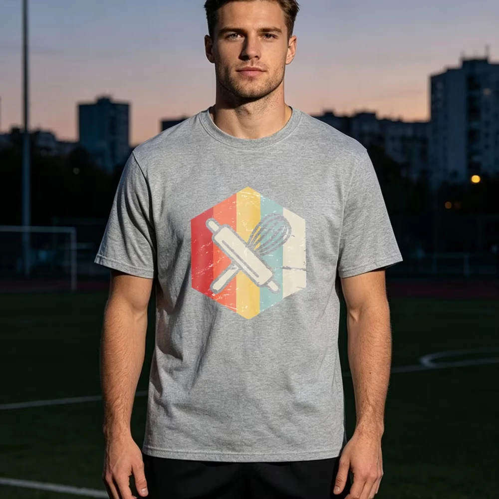 Retro Baker Utensil Cotton T‑Shirt Unisex Tee Pastry Hobby Present Trendy Streetwear Kitchen Enthusiast Summer Short‑Sleeve Tops