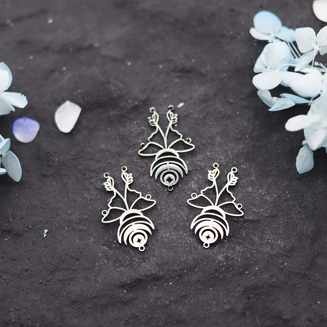 3Pcs Stainless Steel Hollow - out Butterfly and Flower - shaped Pendants for Women Jewelry Making Craft Accessories