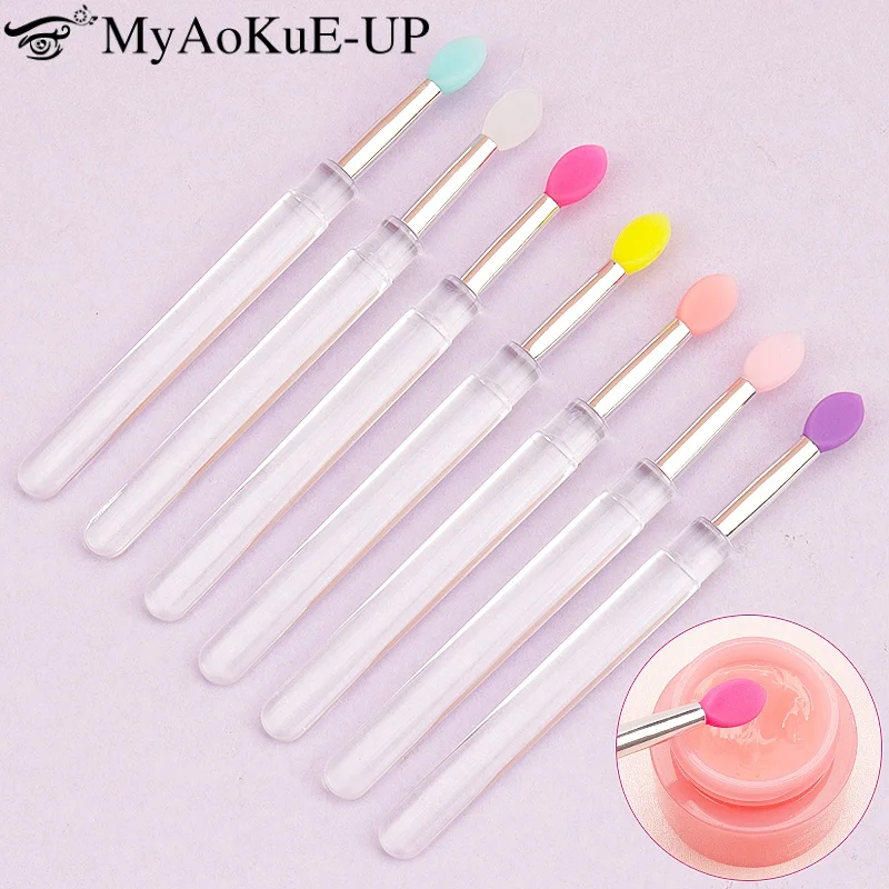5pc Portable Silicone Lip Brush With Cover Soft Multifunctional Lip Balm Applicator Lipstick Lipgloss Makeup Brushes Beauty Tool