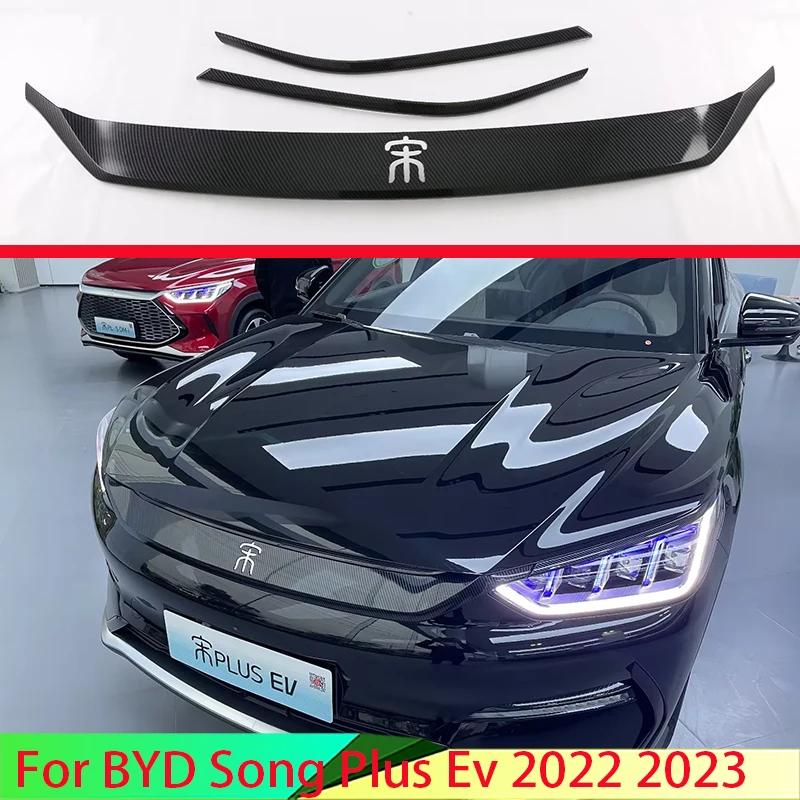 

For BYD Song Plus EV 2022 2023 Car Accessories Carbon Fiber Style Front Medium Mesh Strip Decoration Machine Cover