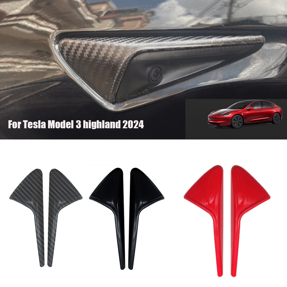 【2024】For Tesla New Model 3 Highland 2024 Side Camera Cover Lens Protector Black White Red Shiny Matte Carbon Fiber Pattern