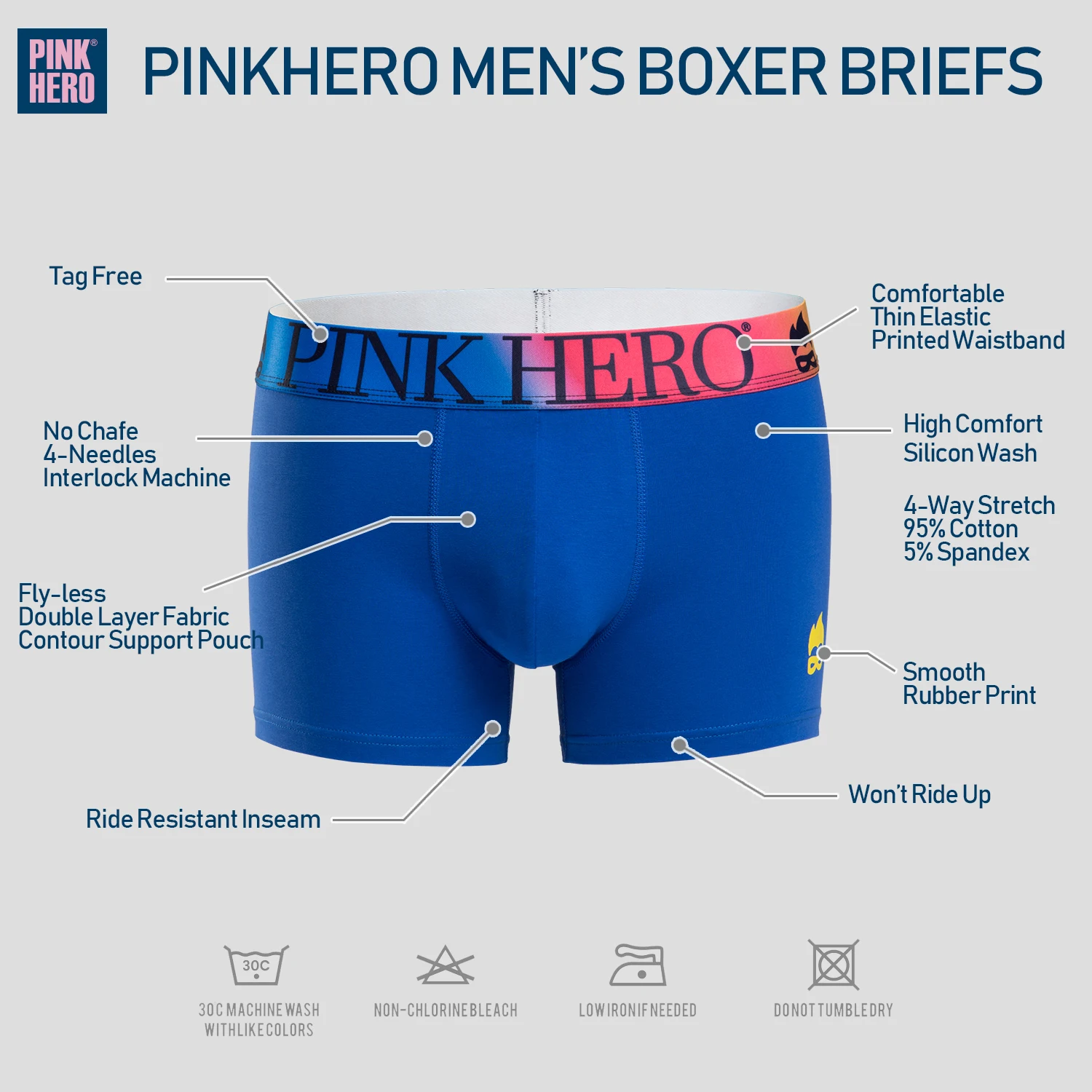 PINKHERO Underwear,Comfy And Soft Boxer Briefs，Standard European and USA Version Size,Funny Novelty Waistband Of The Rainbow