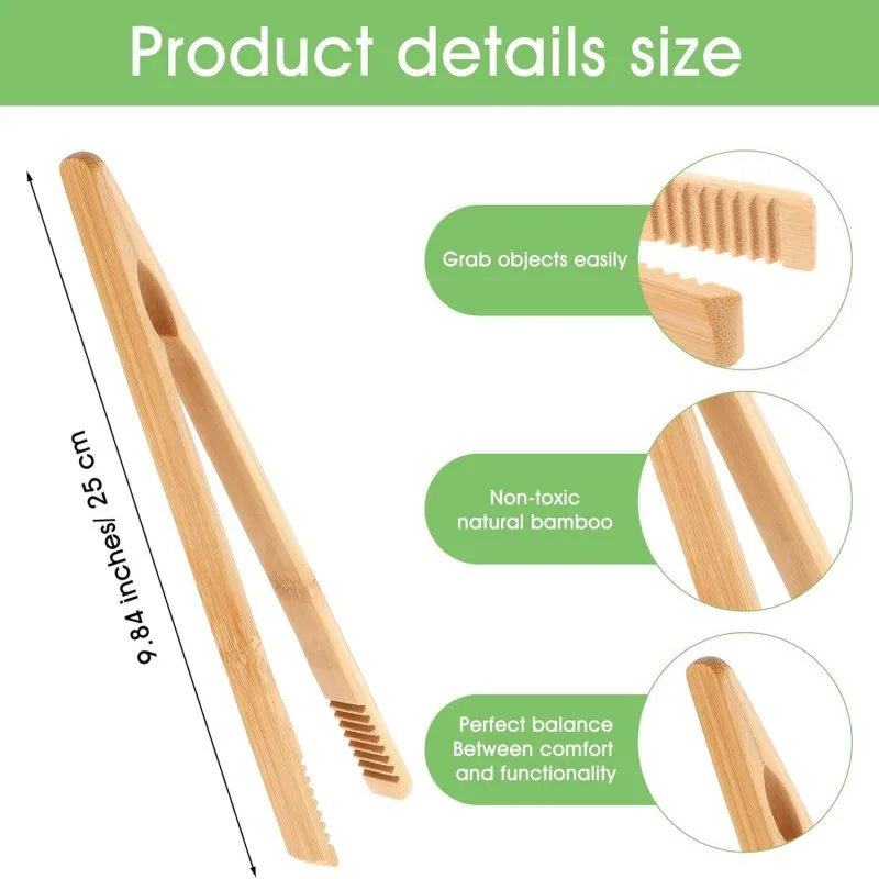 【2-Count Bamboo Tongs Set】Sustainable Cooking Tongs for Grilling, Frying, Serving - Heat Resistant & Non-Scratch