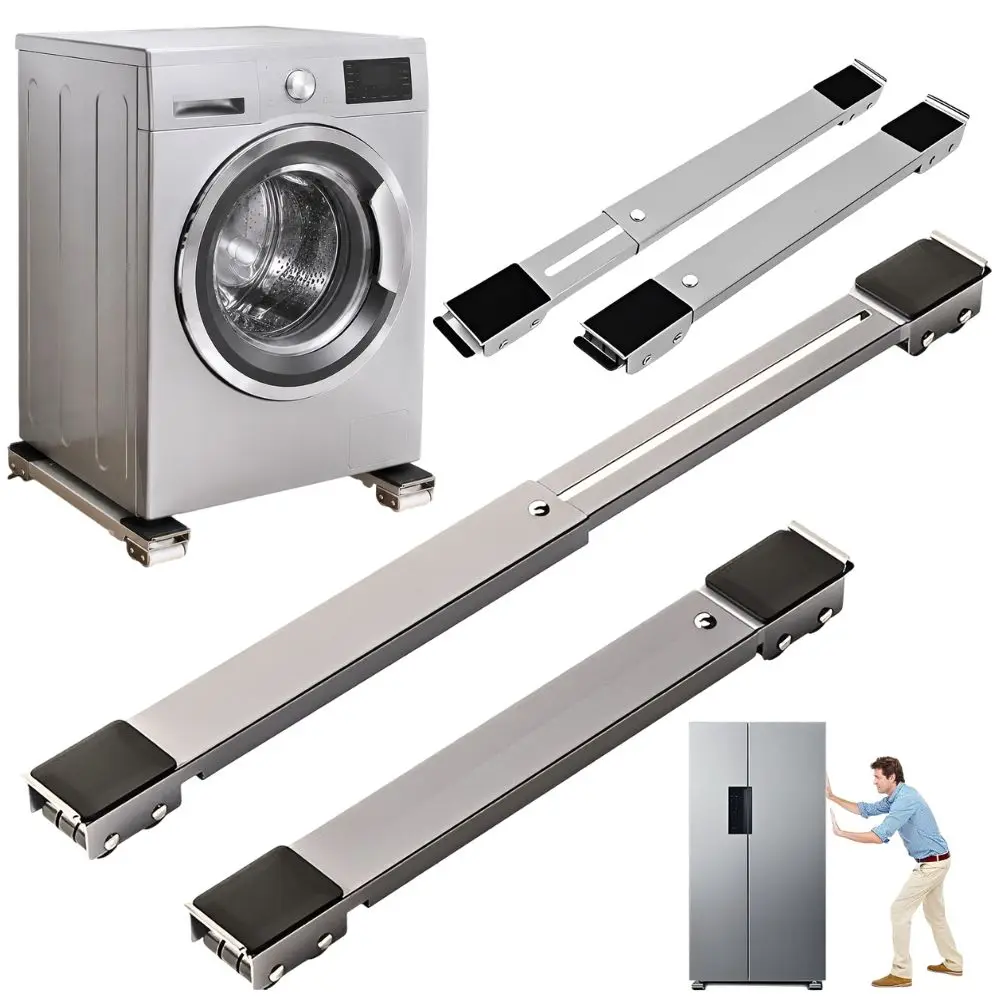 2pcs Adjustable Appliance Moving Dolly Base with Lock Wheels, Anti-Slip Support Sliders for Home Refrigerator Dryer YMY