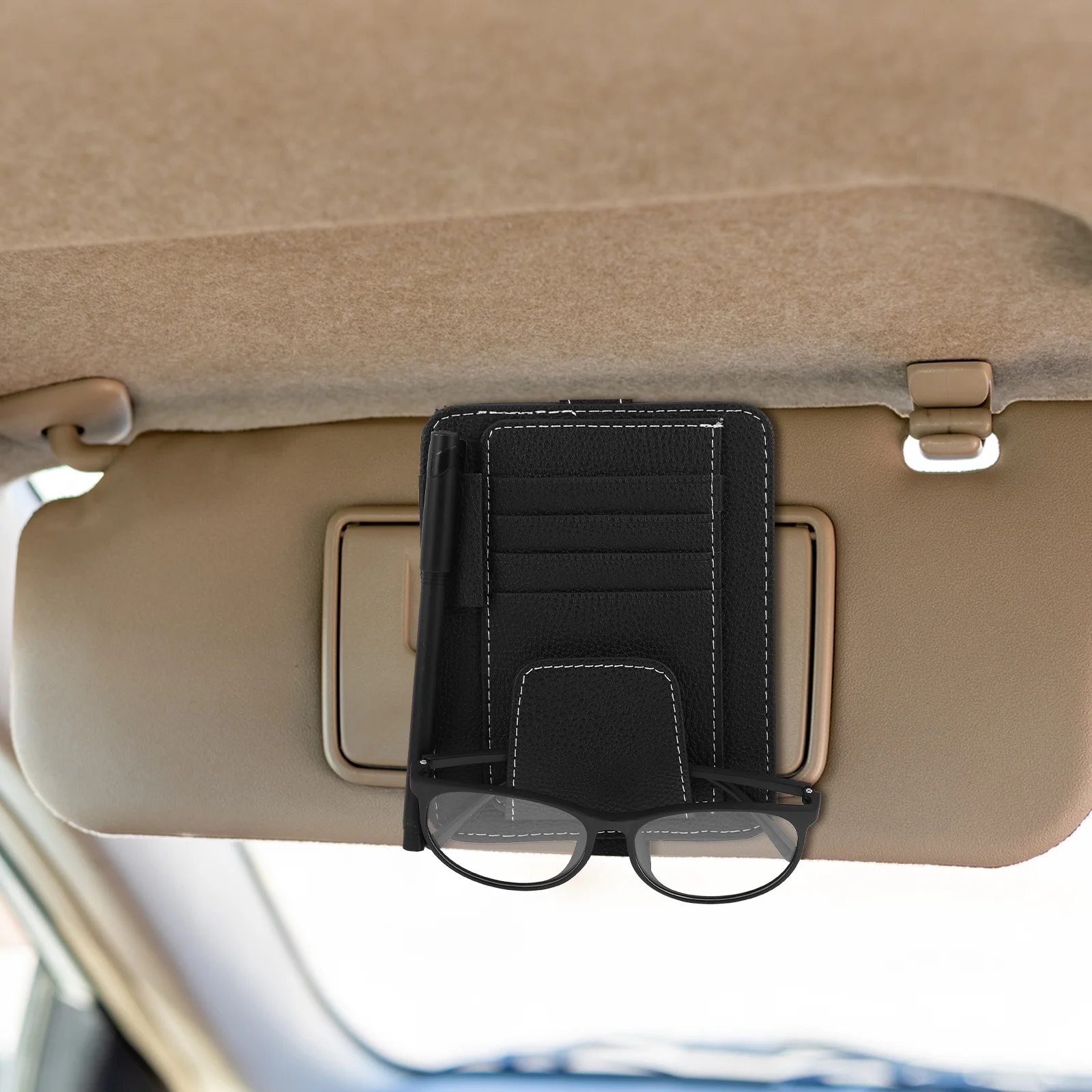 

Visor Organizer PU Compact Visor Storage Sunglasses Clip Card Ticket Holder Driving License Car Interior Accessories