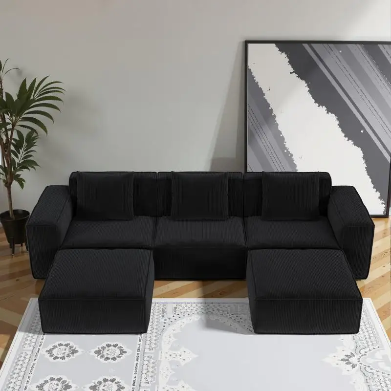 أريكة معيارية مقاس 118 بوصة تتحول إلى سرير أريكة كبير الحجم، تكوين مرن، نسيج مخملي سحابي قصير ناعم، مجموعة من 3 أشخاص مع 2