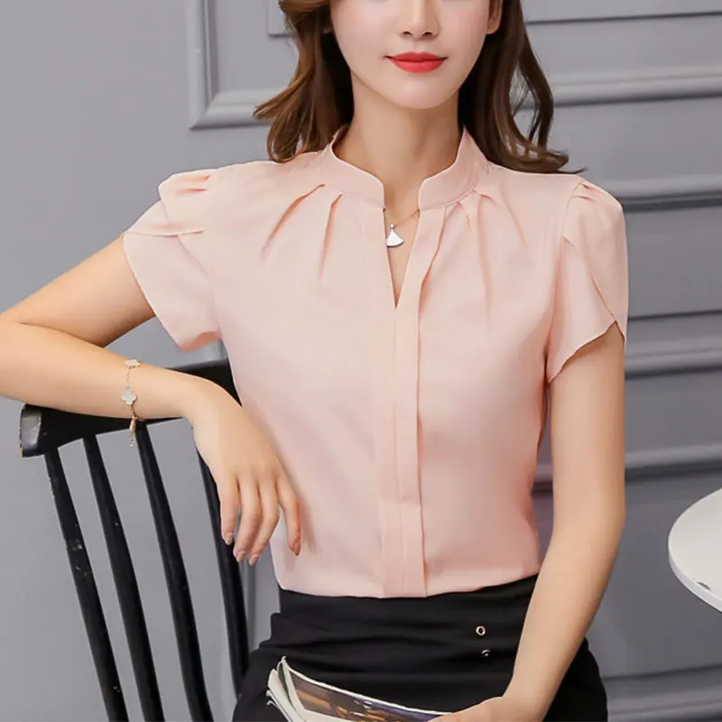 Women\'s Korean Chiffon Shirts Loose Tops Casual Simplicity Monochromatic Elegant Temperament All-match Summer Clothes Fashion