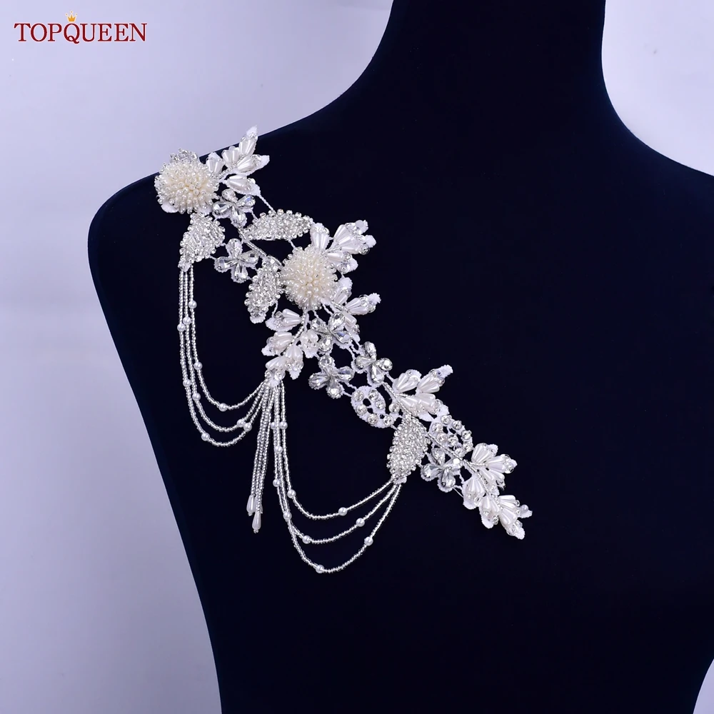 TOPQUEEN Luxury Beaded Tassel Applique Accessories Wedding Dress Patch Formal Clothing Patch Decoration Sewing S482