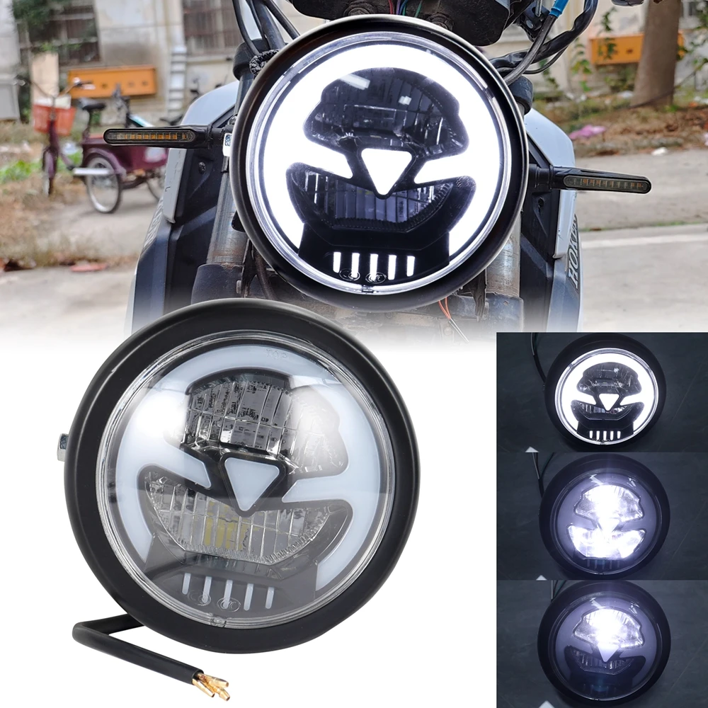 Motorcycle 6.3inch Cafe Racer Vintage Universal LED Headlight High Low Beam Headlamp For Harley Sporter Softtail Choppers Custom