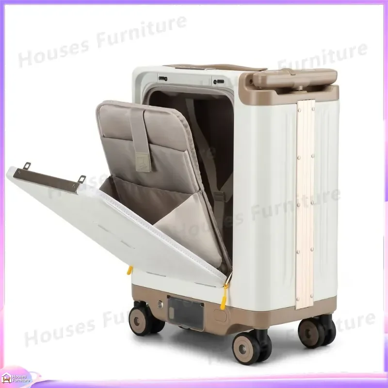 For 20 Inch Smart Luggage Ride On Suitcase Front Opening Carry On Travel Trolley Large Capacity Boarding Case With