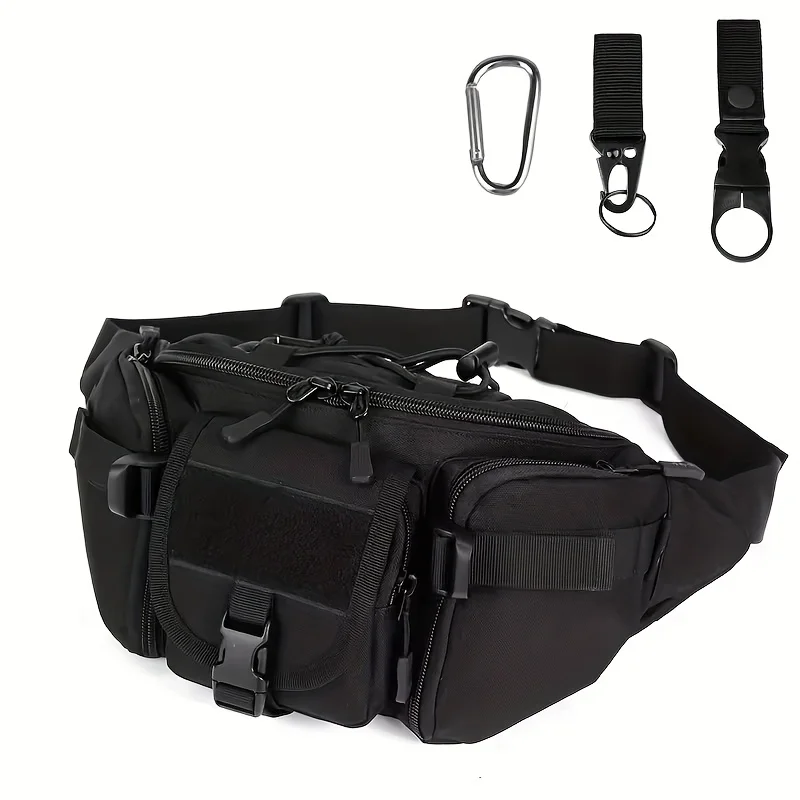 Outdoor Multifunctional Waist Bag Tactical Molle Waist Bag, 4pcs Set with Bottle Hook and D-ring Buckle, Adjustable Waist Belt