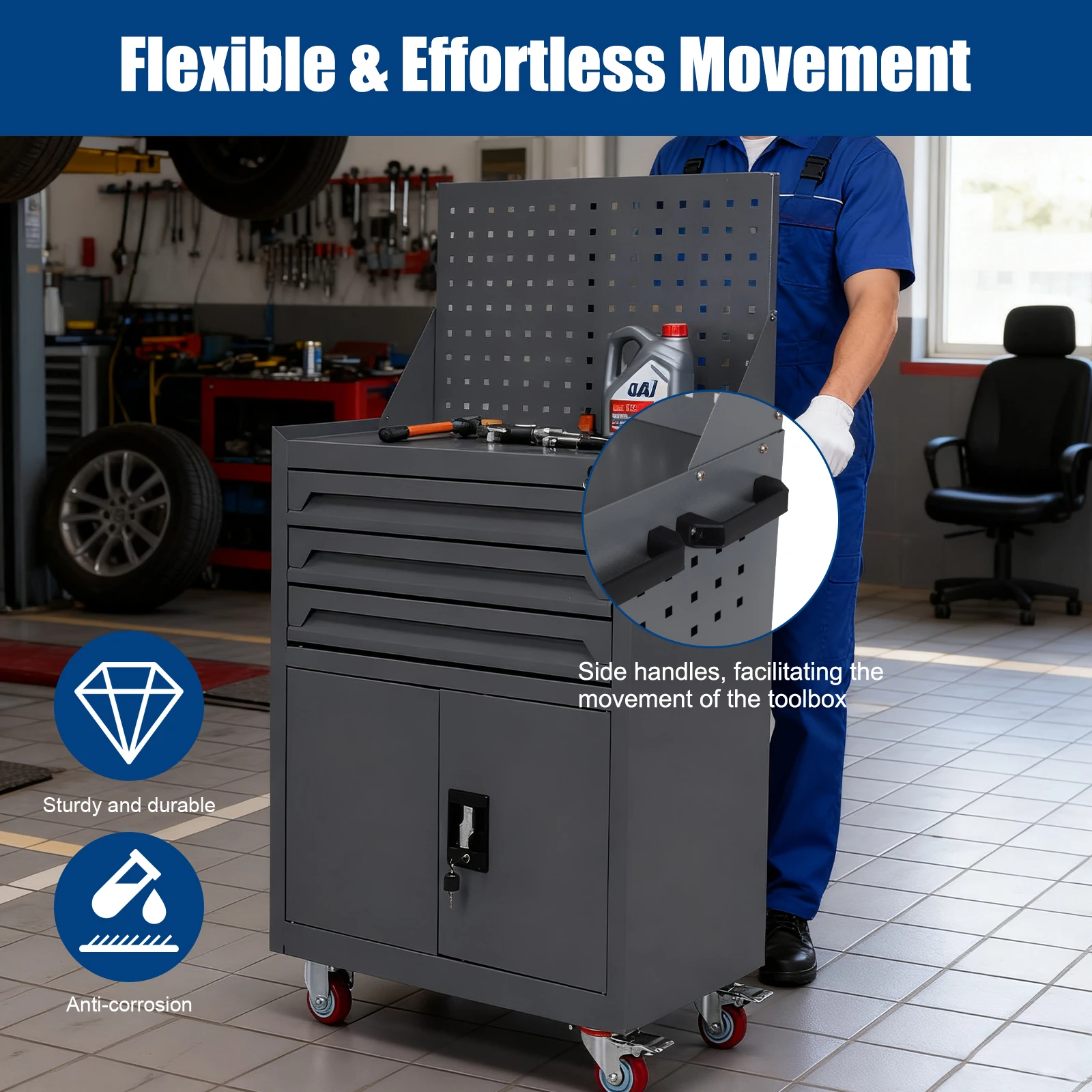 

Tool Box Organizer with Drawers Tool Storage Cabinet Auto Repair Tool Cart for Workshop Warehouse Garage