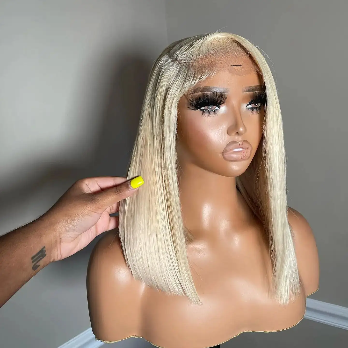 

Blonde Bob Glueless Wig Wear and Go 13x4 HD Lace Closure Glueless Straight Short Lace Wigs Pre Plucked Pre Cut Synthetic Wig
