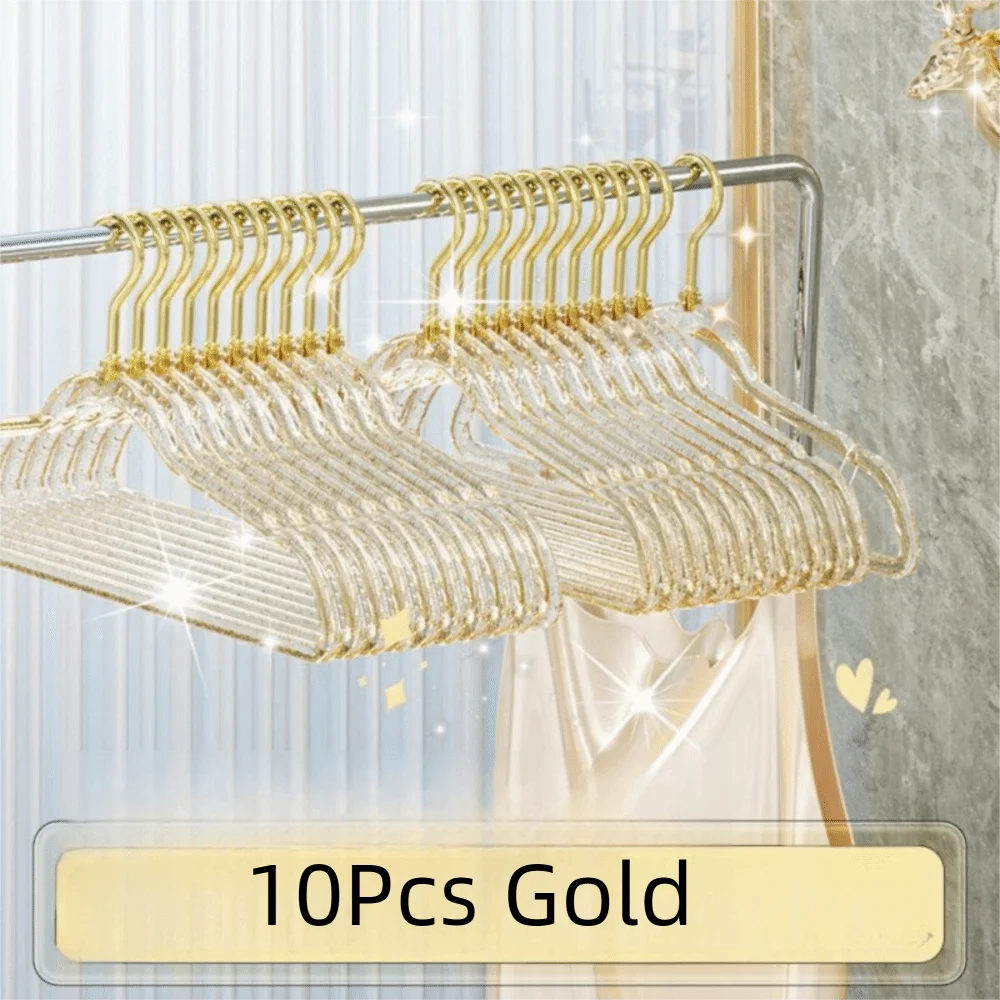 10Pcs Thickened Transparent Glitter Hangers Non-slip Non-scratch Acrylic Clothes Hangers Non-marking Space Saving Trouser Rack