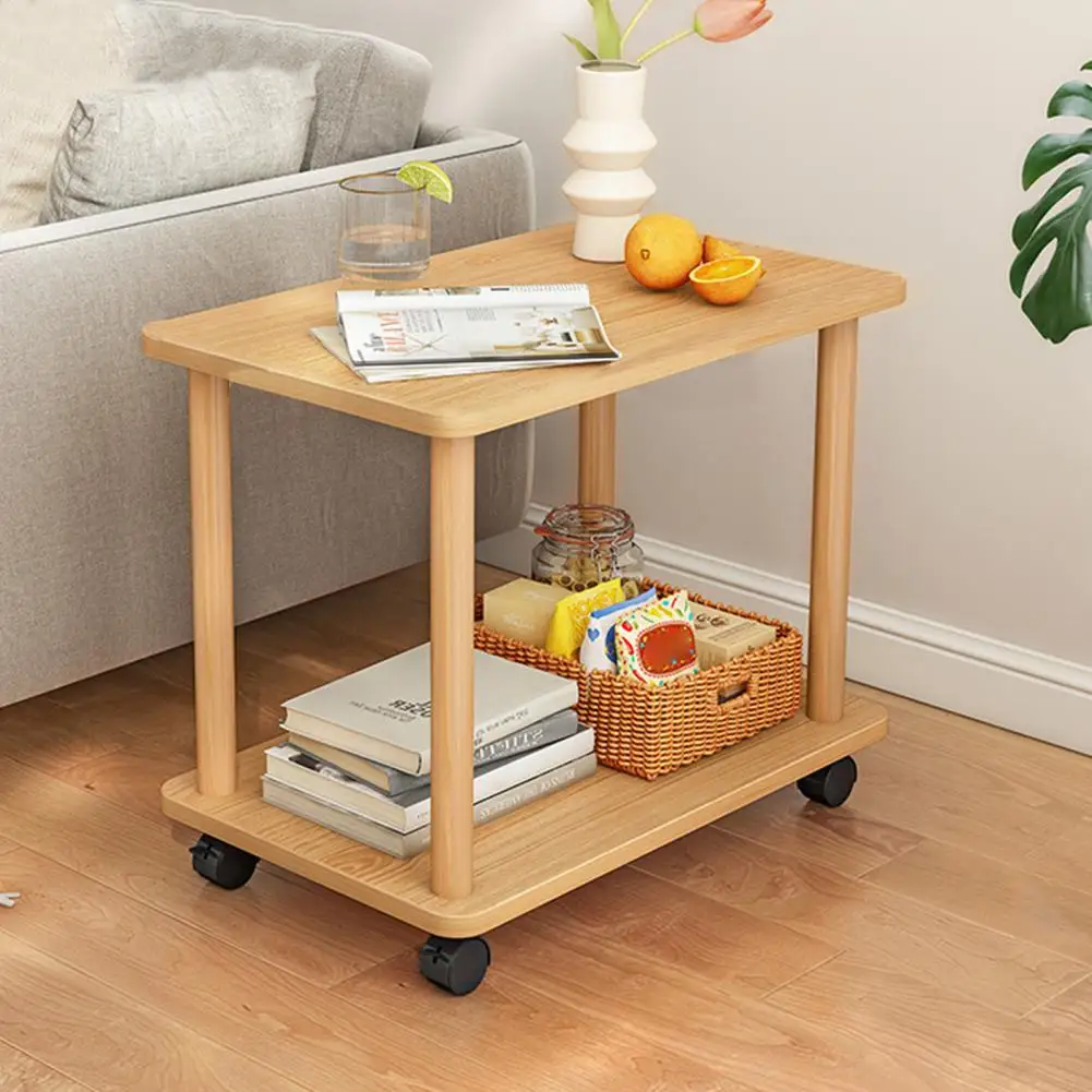 

360 Degree Swivel Table Solid Wood Legs Easy Assembly Side Table 2 Tier Open Shelf Sofa Small Tea Table