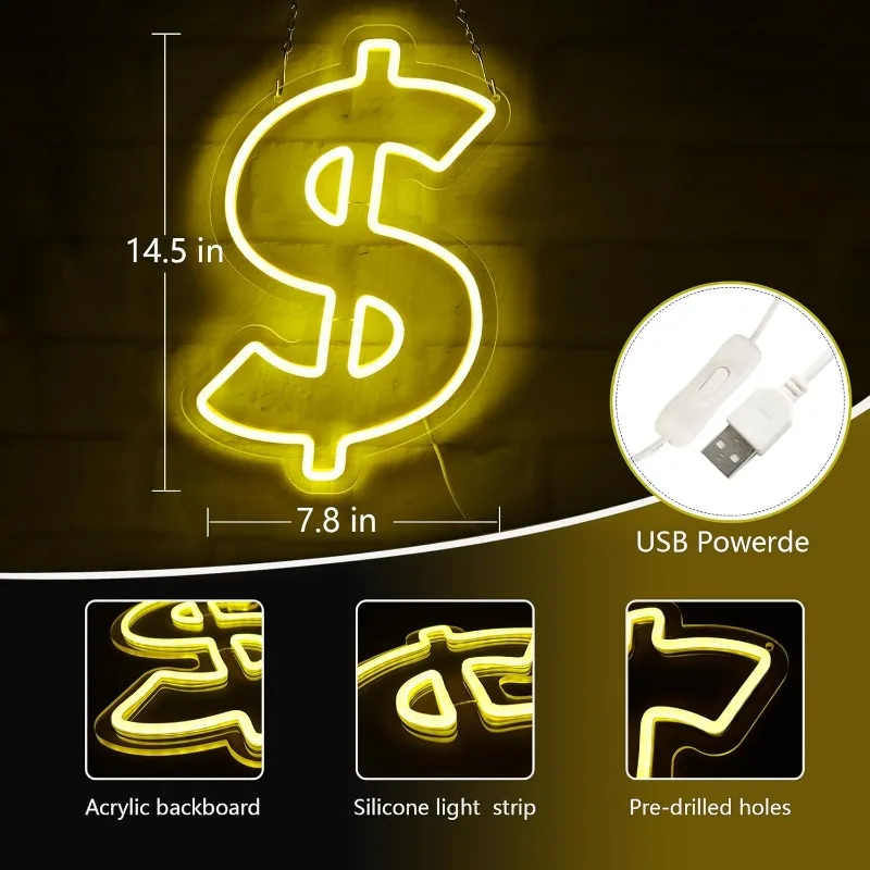 الدولار النيون لتزيين الحائط المال USB بالطاقة أضواء النيون لغرفة النوم Led علامات الأعمال للرجل الكهف بار حانة مطعم #3