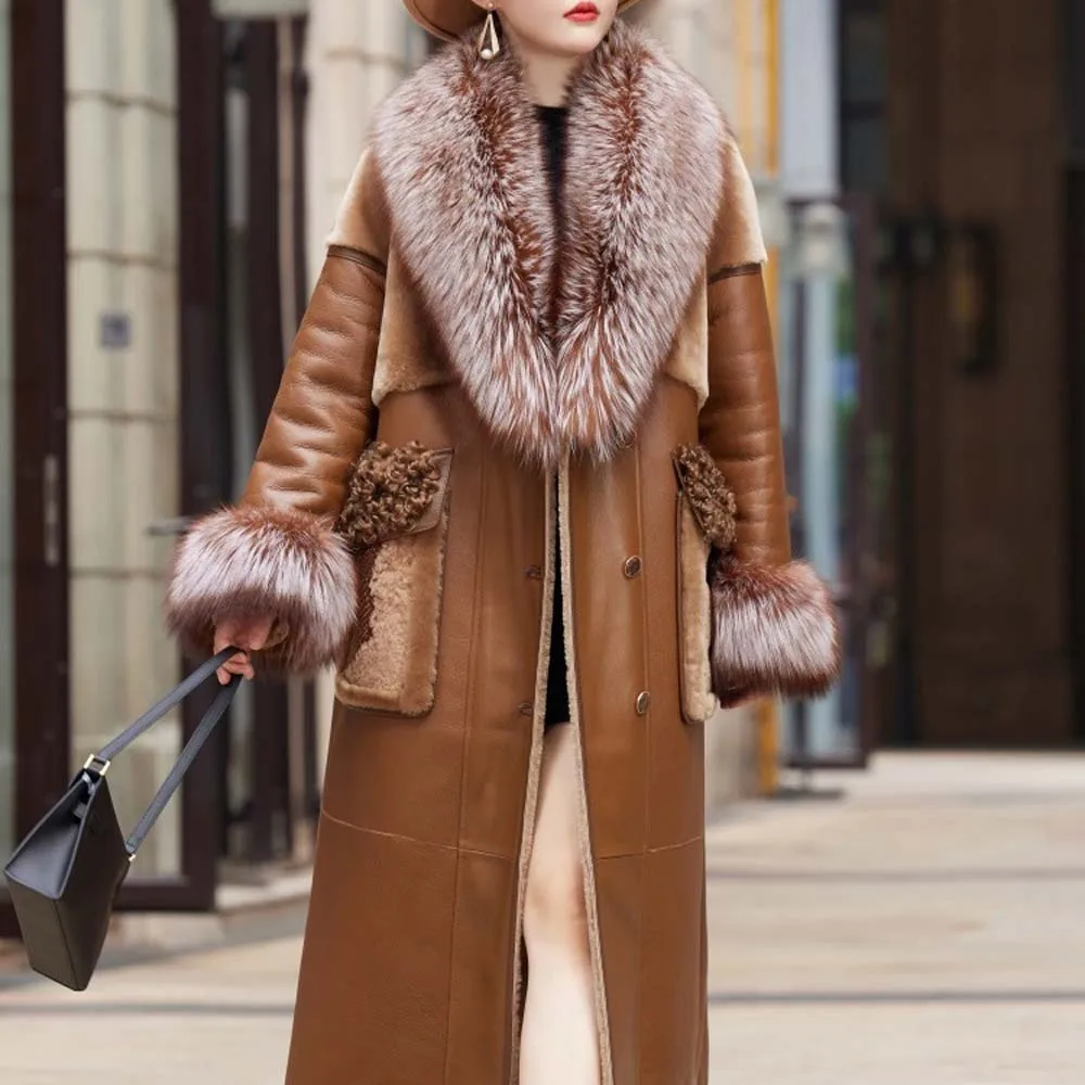 スリムロング本革ジャケット女性ファッションソリッドボタンコート女性エレガントなネクタイベルトウエストポケットジャケット女性レディース