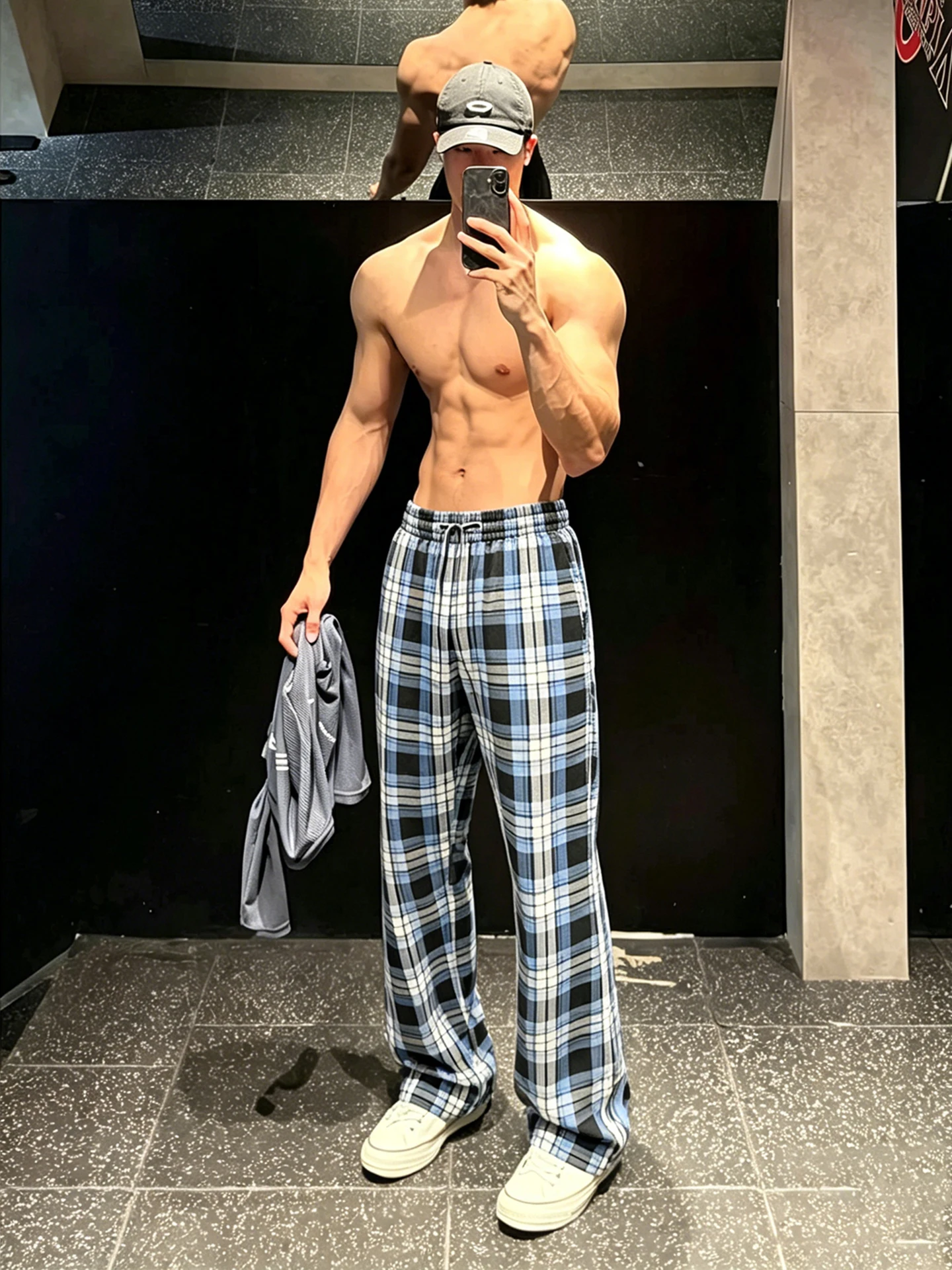 

Men's Summer Fitness Training Loose Casual Pants Plaid Straight Leg Wide Leggings Fashionable Urban Style Breathable Slimming