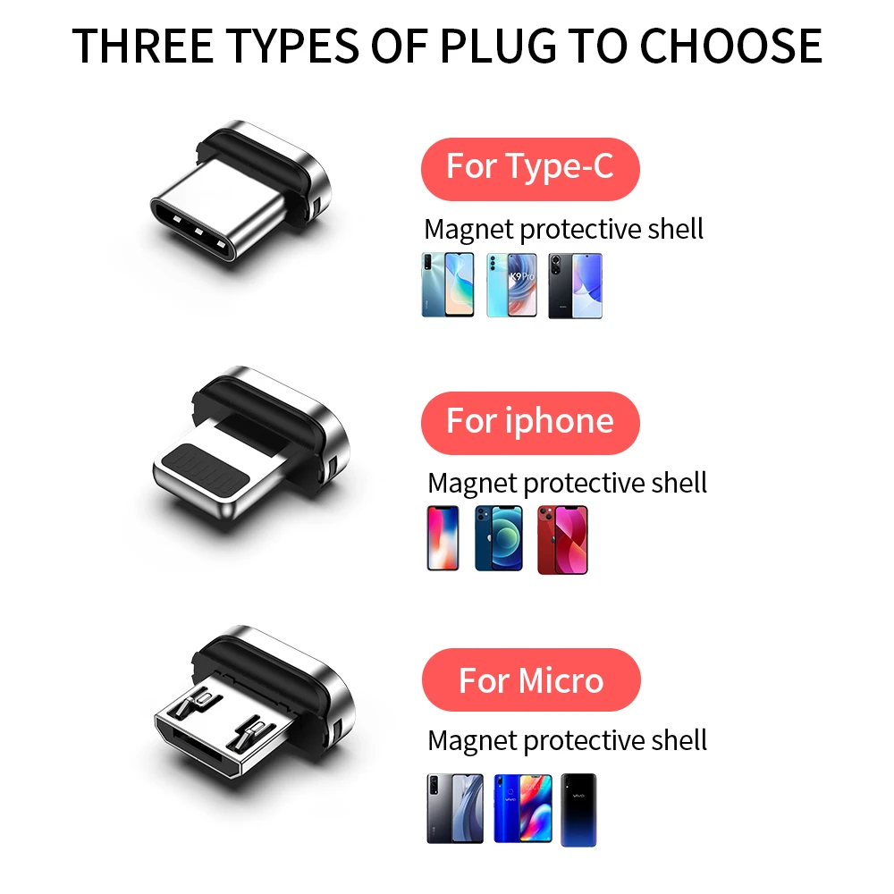 SUNTAIHO 3PCS Micro USB Cable Type C USB Cable 3A Fast Charge Magnet Phone Cord for IPhone Samsung 23 Mobile Quick Charger Wire