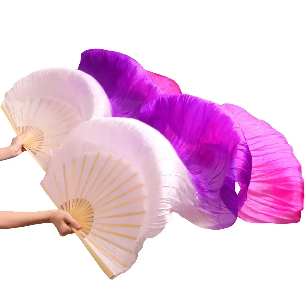 Female High Quality Handmade Chinese Silk 100% Real Silk Veil Fans Belly Dancing Fans wholesale Size and color can be customized