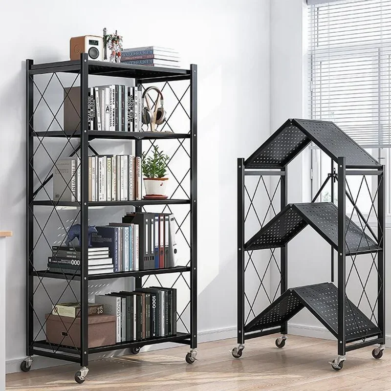 Mobile storage rack foldable multifunctional living room rack multi-layer bookshelf display kitchen storage rack